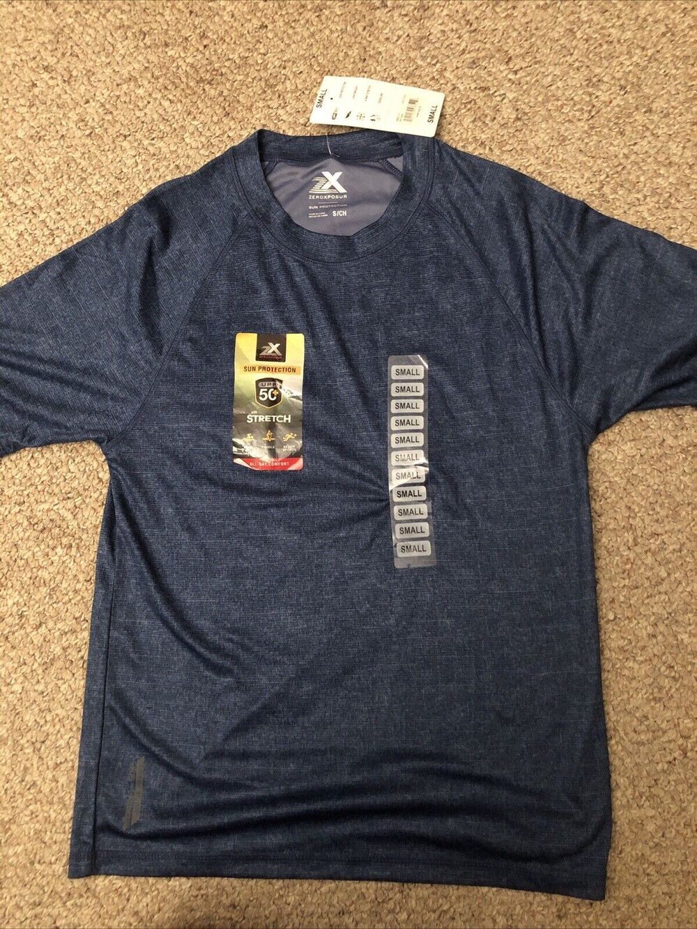 Zeroxposur Men Short Sleeve Crew Neck Active Wear T-Shirt UPF 50+ Blue Size S